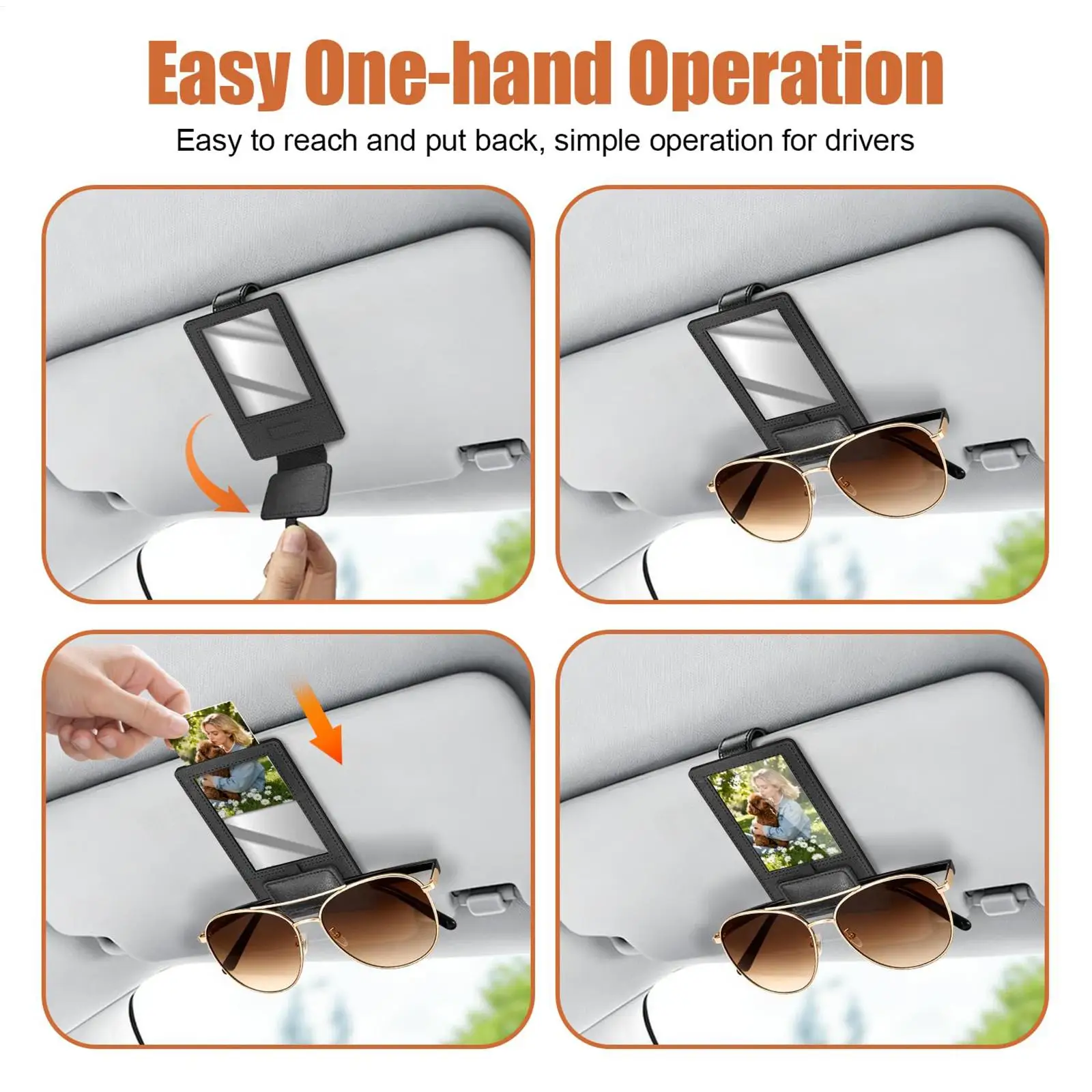Car Sunglass Holder 2-in-1 Magnetic Vehicle Glasses Picture Clamp Visor Eyeglasses Holder Clips For Road Trip Daily Commuting