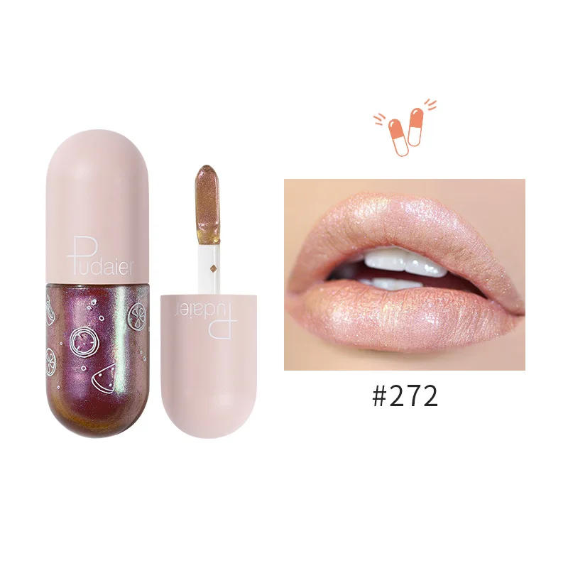 Pudaier mini cápsula esmalte de labios taza antiadherente brillo de labios que no se decolora espejo brillo fino brillo de labios hidratante lápiz labial