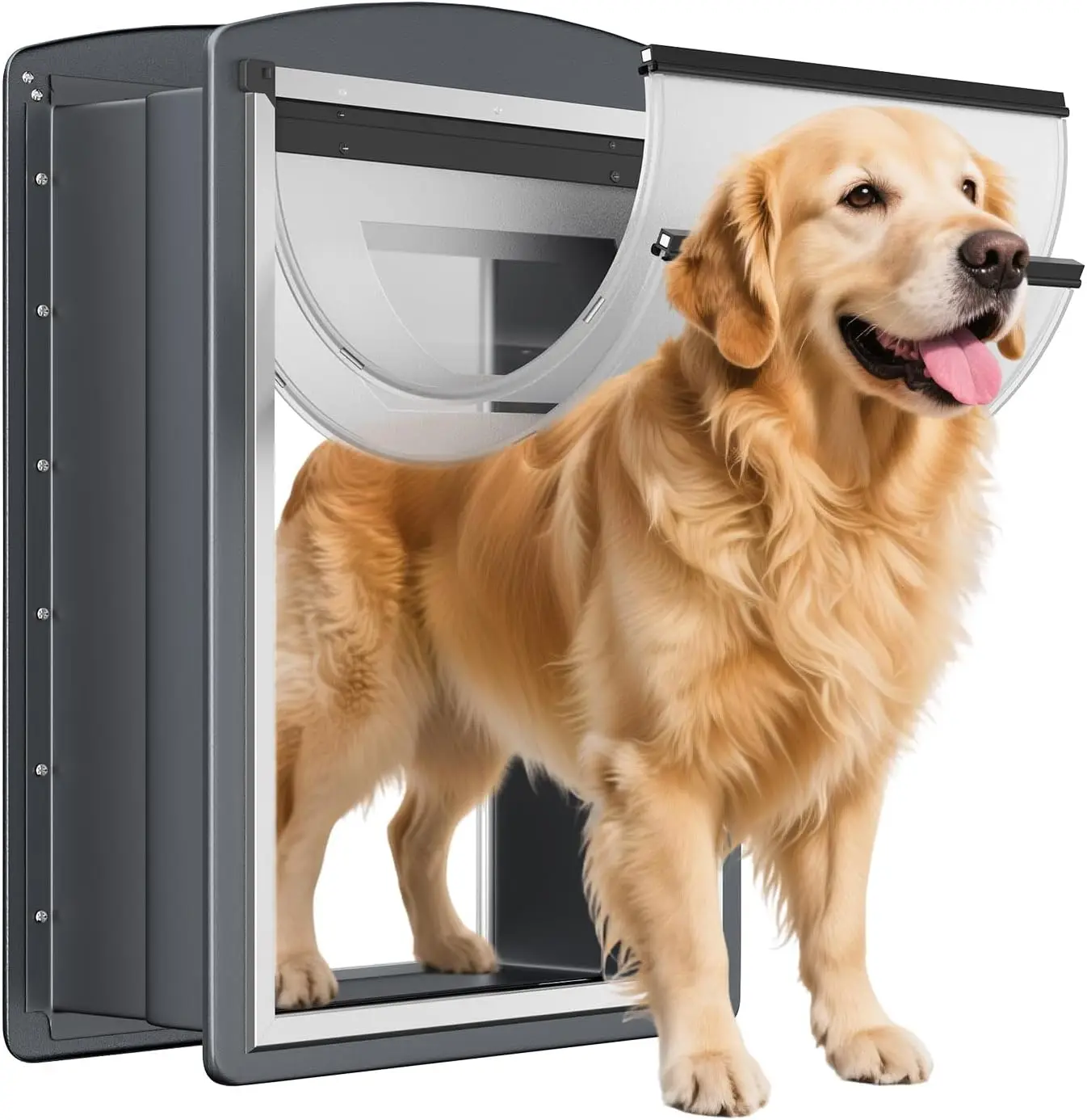 Wall-Mounted, Steel Frame, Gray, Easy Install Double Magnetic Flaps Dog Door
