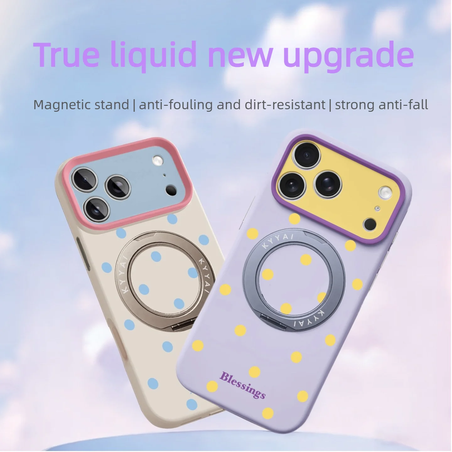 INS Cute Pure Color Liquid Silicone Girl Phone Case For IPhone 17 Pro Max 16 15 14 pro for Magsafe Rotate Holder Anti-drop Cover