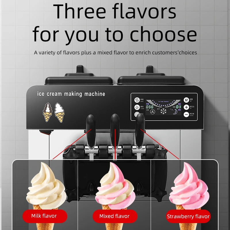 Table Top 3 Flavors Soft Serve Ice Cream Machine Commercial Ice Cream Maker For Street Business Office Use