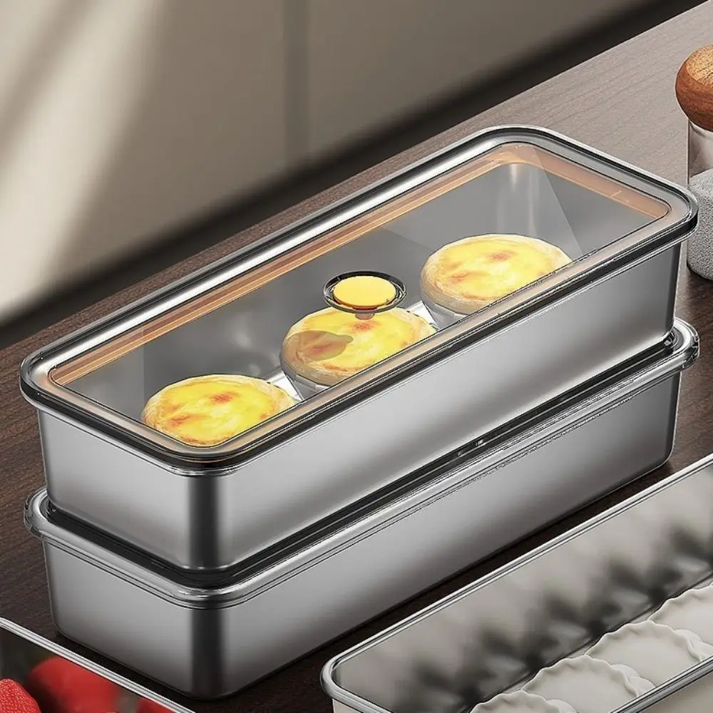 Stainless Steel Food Storage Container Rectangle Sealed Meat Fresh-keeping Box with Cover Space Saving Refrigerator Organizer