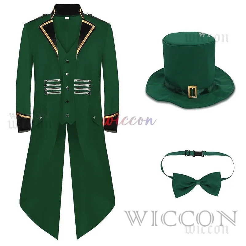 Abrigo Steampunk verde pirata del Día de San Patricio para hombre, abrigo verde, chaqueta renacentista, disfraz de Sombrerero de Halloween