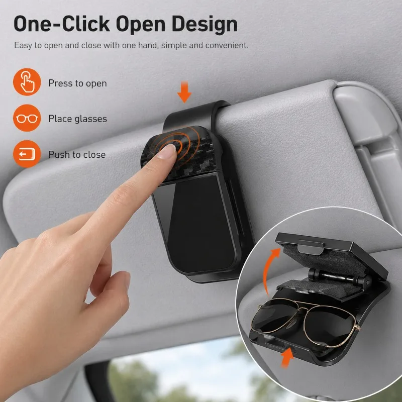 1pc Car Sunglasses Holder Clip, One-Click Open Sun Visor Eyeglass Organizer with Anti-Scratch Sponge