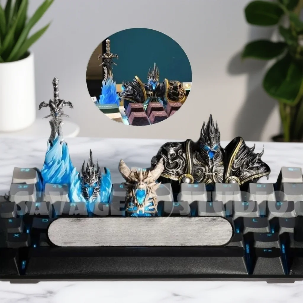 AttackFox World of Warcraft Anime Keycaps Lich King's Helm Custom Keycaps for Mechanical Keyboard Caps Artisan Keycap Gamer Gift