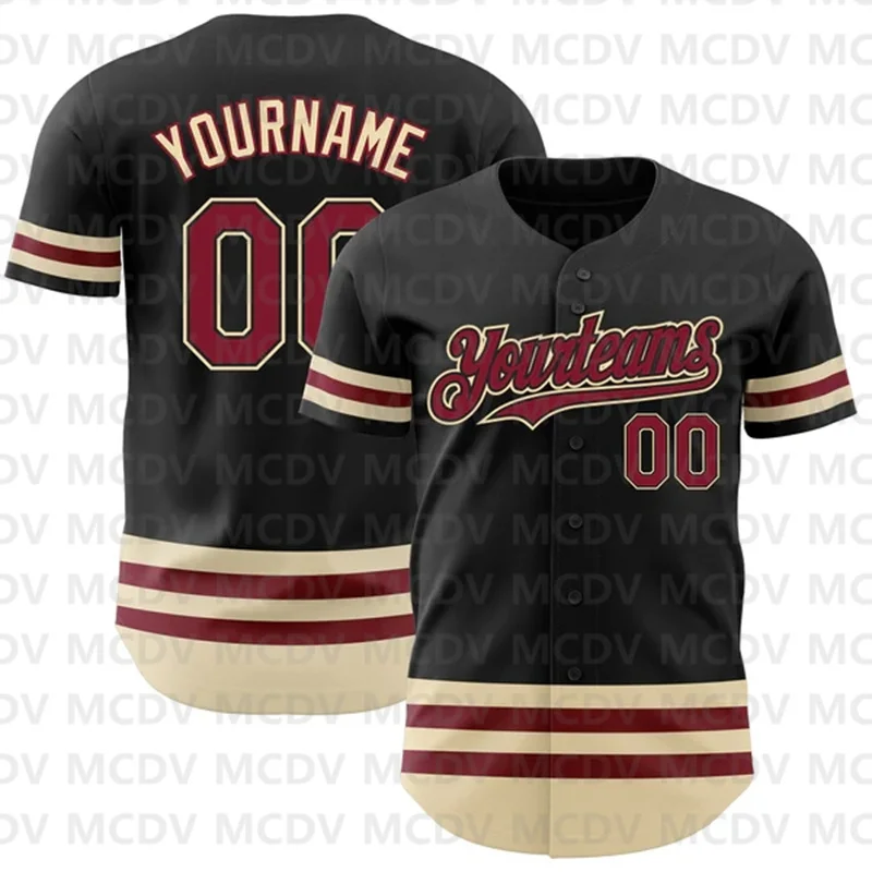 

Custom Black Crimson-Cream Line Authentic Baseball Jersey 3D Printed for Men and Women Shirt Casual Shirts Sportswear