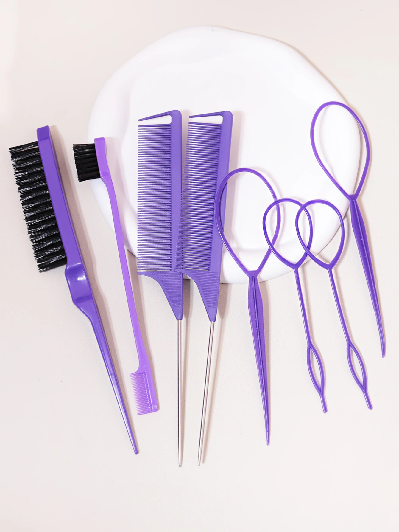 

8PCS hair styling comb set, teasing hair brush, pointed tail comb edge brush, hair tail tool weaving tool ring