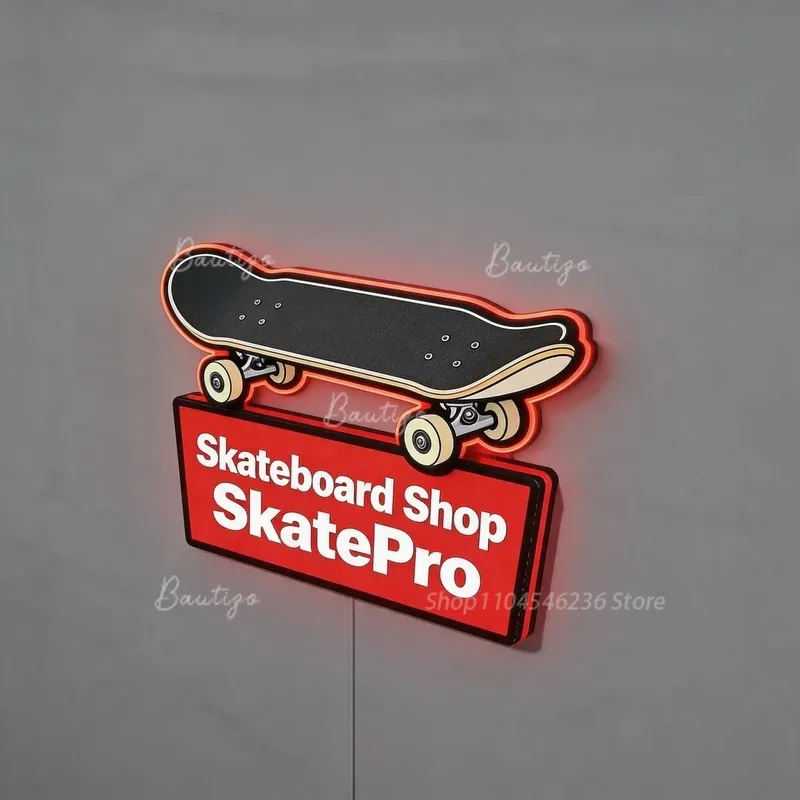 Custom Logo Illuminated LED Sign, Skateboard Shop Fully Side Lit Neon Light Box Luminous Poster Business Advertising Signboard