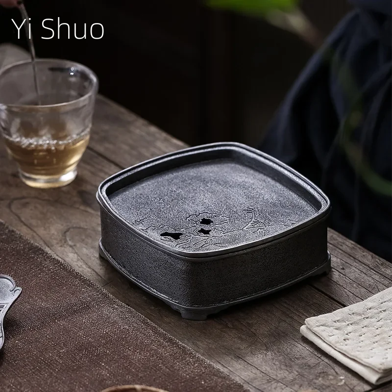 

Pure Tin Old Pot Tray Retro Japanese Style Kung Fu Tea Set Dry Teapot Platform Tea Tray Water Drop Container Tray Tea Table