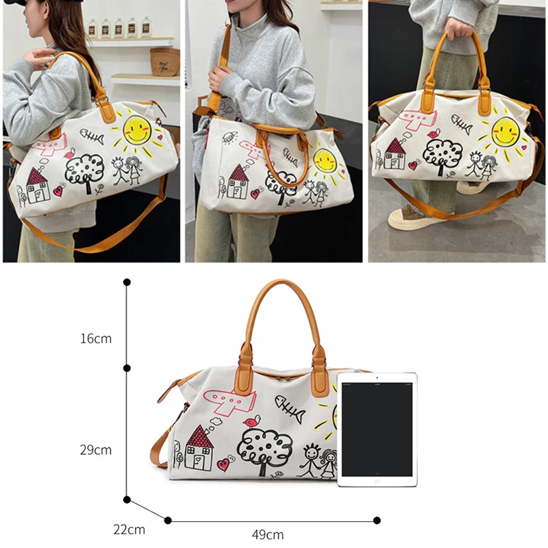 Cute design sports fitness bag single shoulder outdoor travel bag large capacity shopping bag fashion tote women men