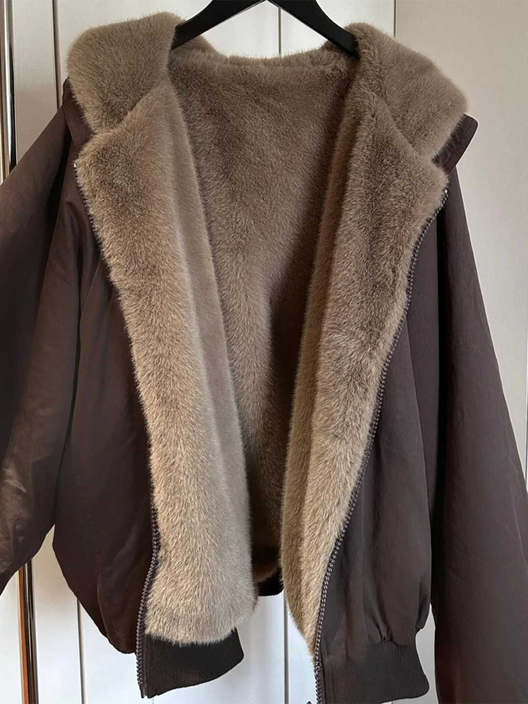 

Bury Double-Sided Wearable Hooded Faux Fur Cotton Jaet Men's Winter American Retro Fce Lined Warm Cotton Coat Jaet