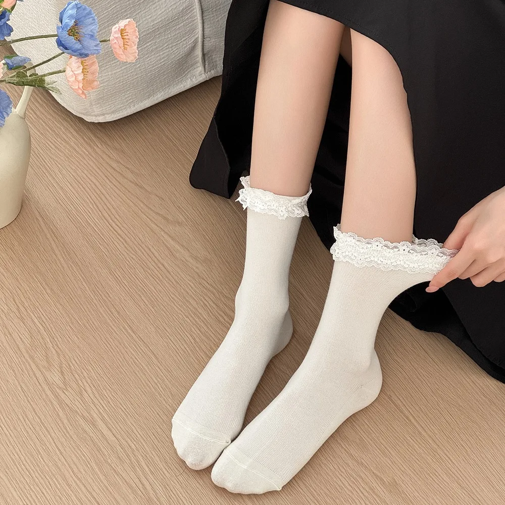 5 Pairs Women's Socks Set Autumn Socks Japanese Lace Socks Sweet Lolita JK Pile Socks For Cute Sweet Girls Fashionable Versatile