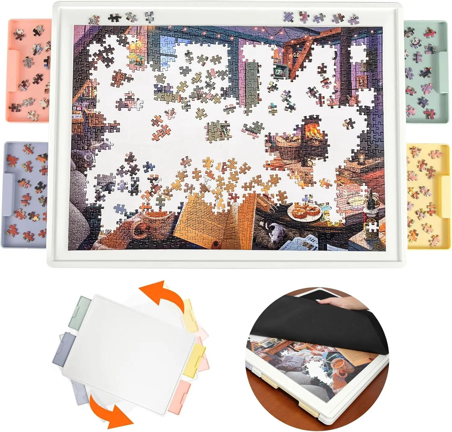 

30"x22" Portable Rotating Puzzle Board with Drawers and Cover, Ideal Gift for Adults
