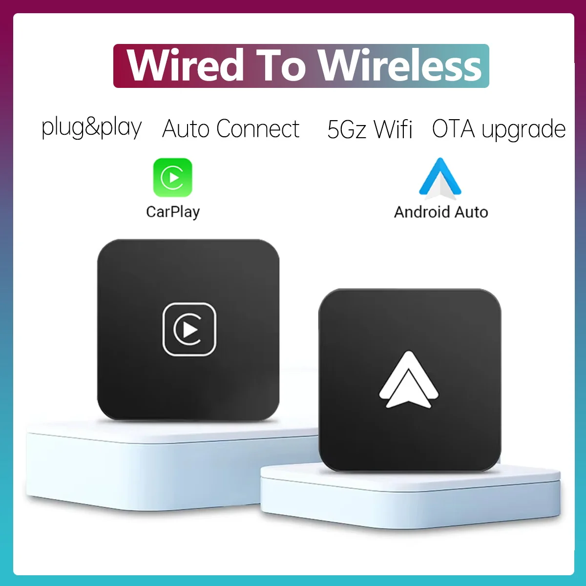 Mini Carplay&Auto Box Dongle Wired To Wireless For Audi Toyota Mazda Nissan Chevrolet Suzuki Subaru Kia Ford Opel Skoda Hyundai