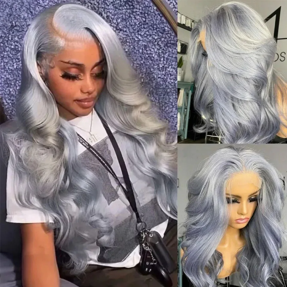 

Серебристо-серый объемный волнистый кружевной фронтальный парик 13X4 HD Парик шнурка Синтетический кружевной фронтальный парик Бесклеевой Высокое качество Предварительно выщипанный косплей