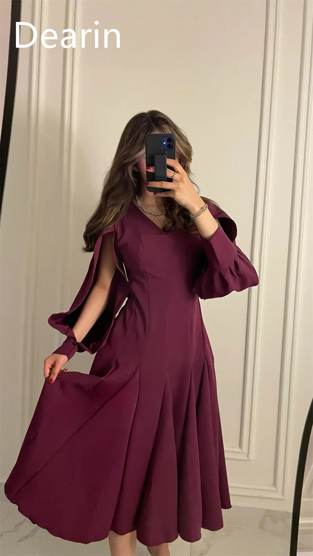 Customized Formal Dress Dearin V-neck A-line Tea Length Skirts Fold Bespoke Occasion Dresses Evening Prom Gown Saudi Arabia