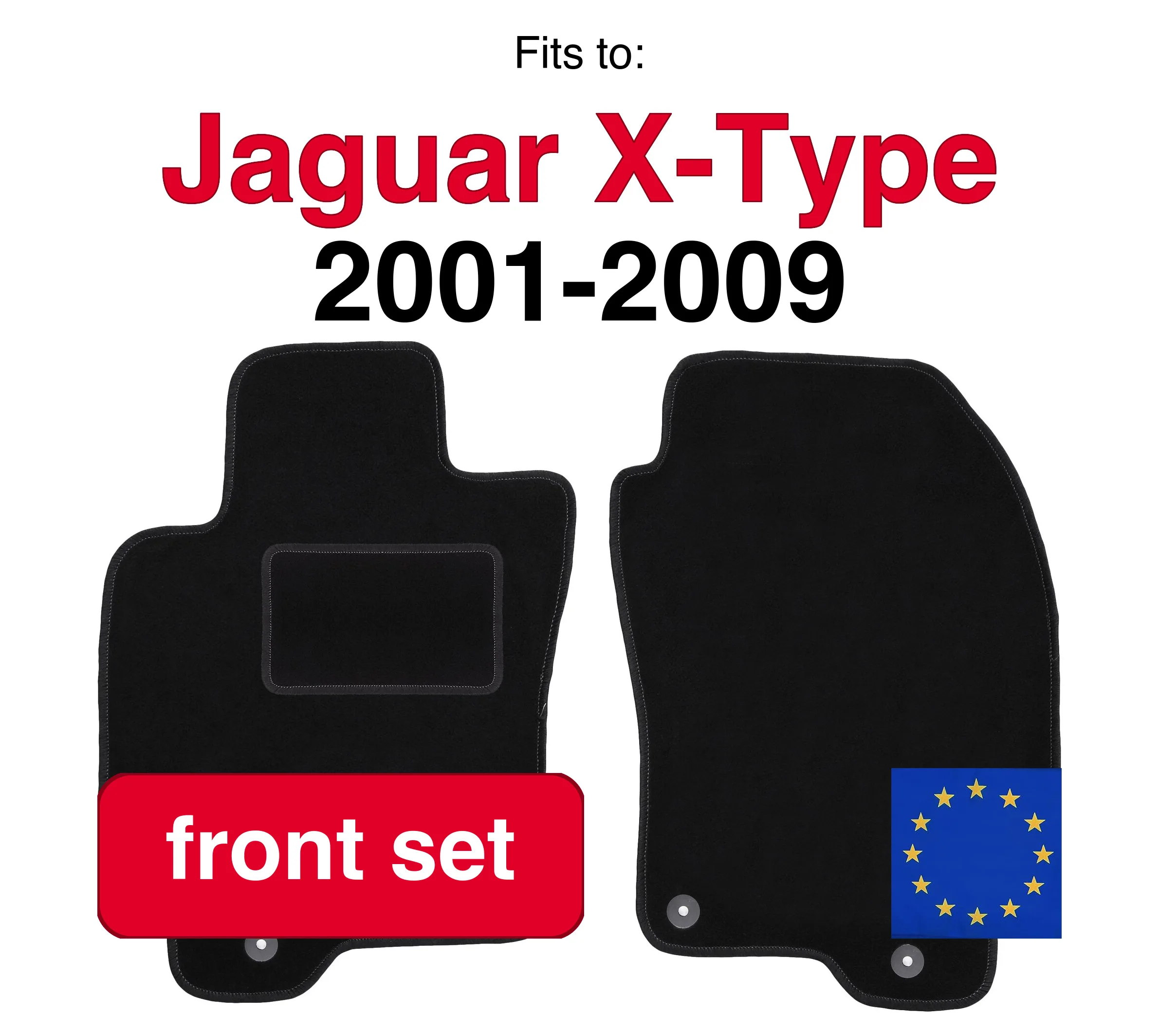 Image of Auto-Velours-Fußmatten vorne für Jaguar X-Type Kombi, Stationwagen, Limousine (2001-2009) – Schwarz (2 Stück) Set Vorderfußmatten für das Auto
