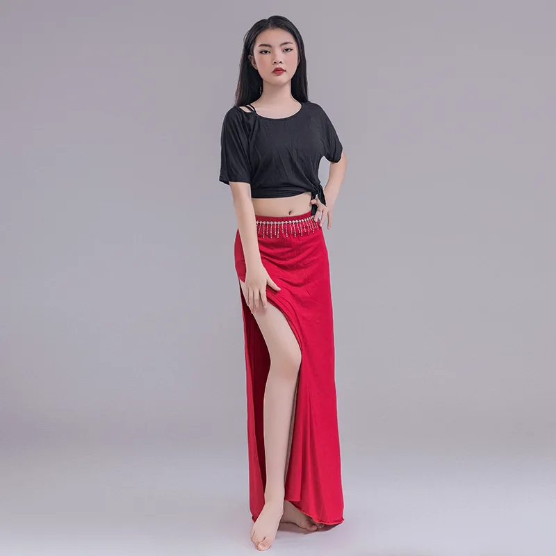 Belly dance practice clothes Modal large size belly dance performance split skirt bat sleeve top