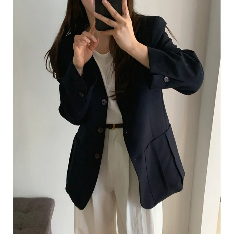 

Chic V-Ne Single-Button Women's Jaet Casual Ele Commute Sle Long Sve Pure Color Autumn Outerwear