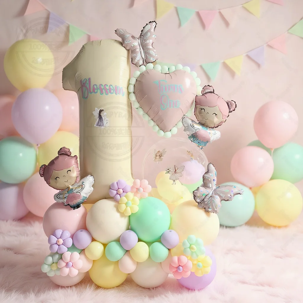 63 Stück Blumen-Fee-Themen-Ballon-Set mit Mini-Rosa Schleife, Mädchen-Geburtstagsparty-Dekoration, Hochzeitszubehör, Babyparty, Globos-Geschenke