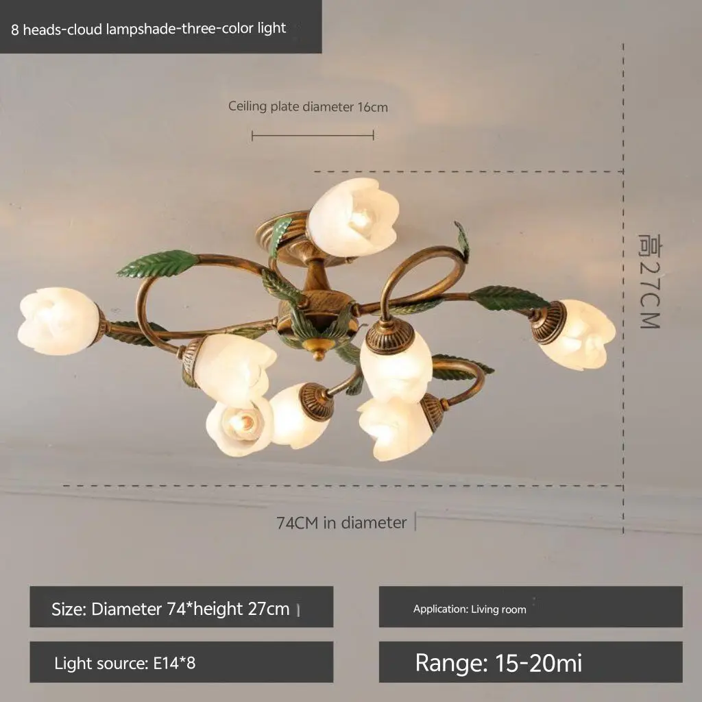 Medieval countryside crystal flower ceiling lamp, grand and simple living room decoration lamp, retro and unique study lamp