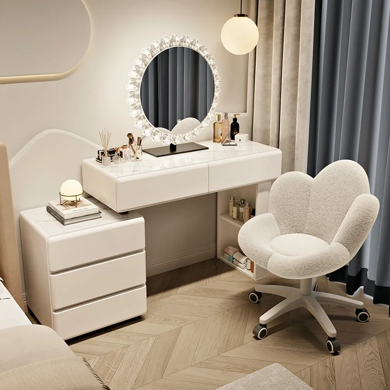 

Wooden Lights Mirror Vanity Table Storage Drawer Modern Nordic Vanity Desk Space Saving Penteadeira Quarto Bedroom Furniture