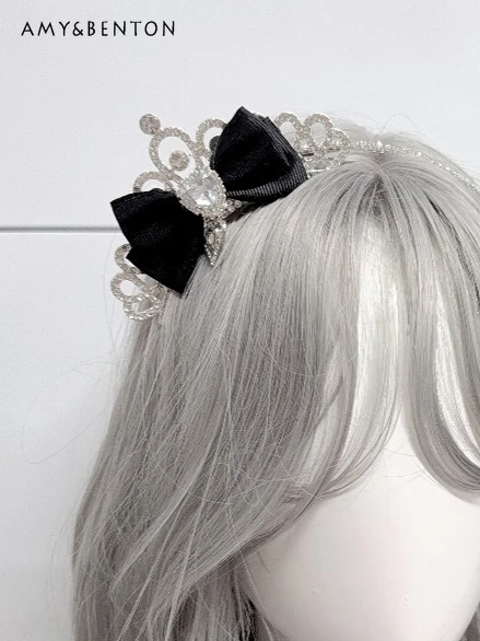 

Mass-Produced Princess Style Japanese Cute Mine Series Beaded Full Diamond Crown Hair Accessory Sweet Cute Bow Lolita Hair Clips