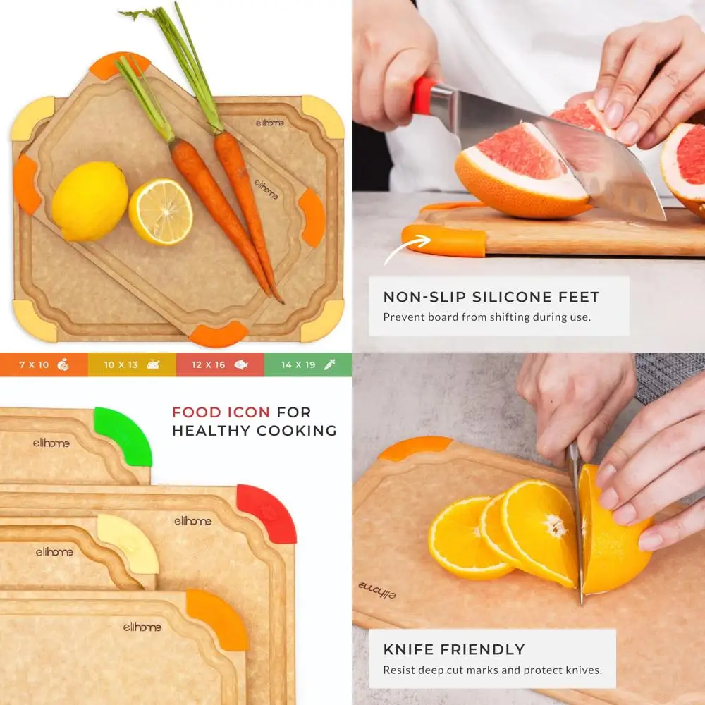 

Color-Coded 2-in-1 Kitchen Cutting Boards with Non-Slip Feet, Food Icon, Natural Wood Fiber, Dishwasher SafeColor-Coded 2-in-1 K