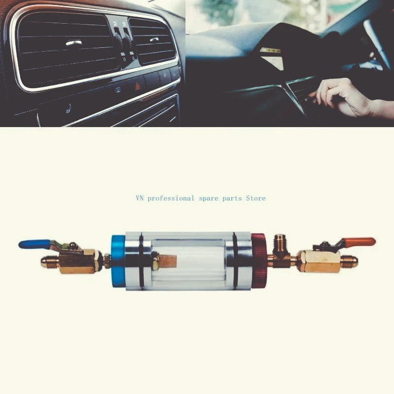 Mini R134a AC Refrigerant Oil Purifier, Transparent Visual Refrigerant Filter Tool for Automobile Aircon Maintenance