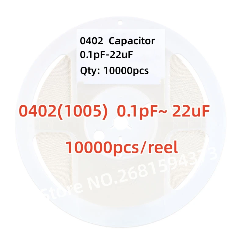 

10000pcs/reel 0402 capacitor smd 0.1PF-22UF 51PF 3.3NF 100NF 104 0.1UF 0.01UF 10NF 1NF 2.2NF 220NF 680NF 4.7UF 10PF 12PF 56