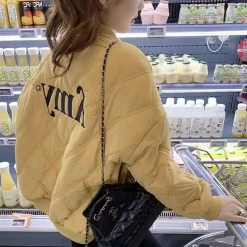 

Ele Embroidered Cotton Baseball Jaet Women's Loose Versatile Anti-Aging down Cotton Coat plus Size Feather Cotton Clothes