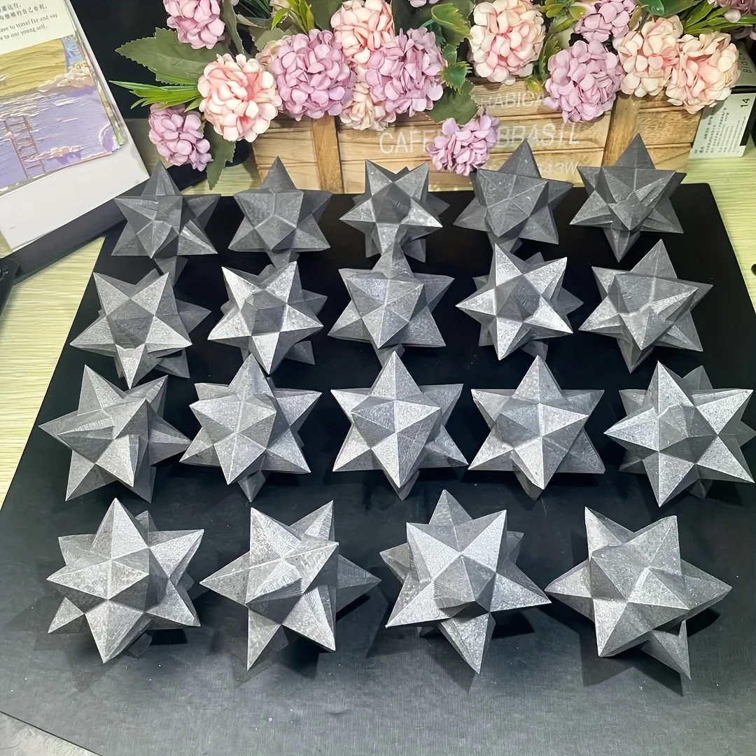 

1Pc 1.97in Multi-material Merkaba Bohemian Spiritual Decor with Faceted Black & Grey Geometr , for Home, Office, Meditation