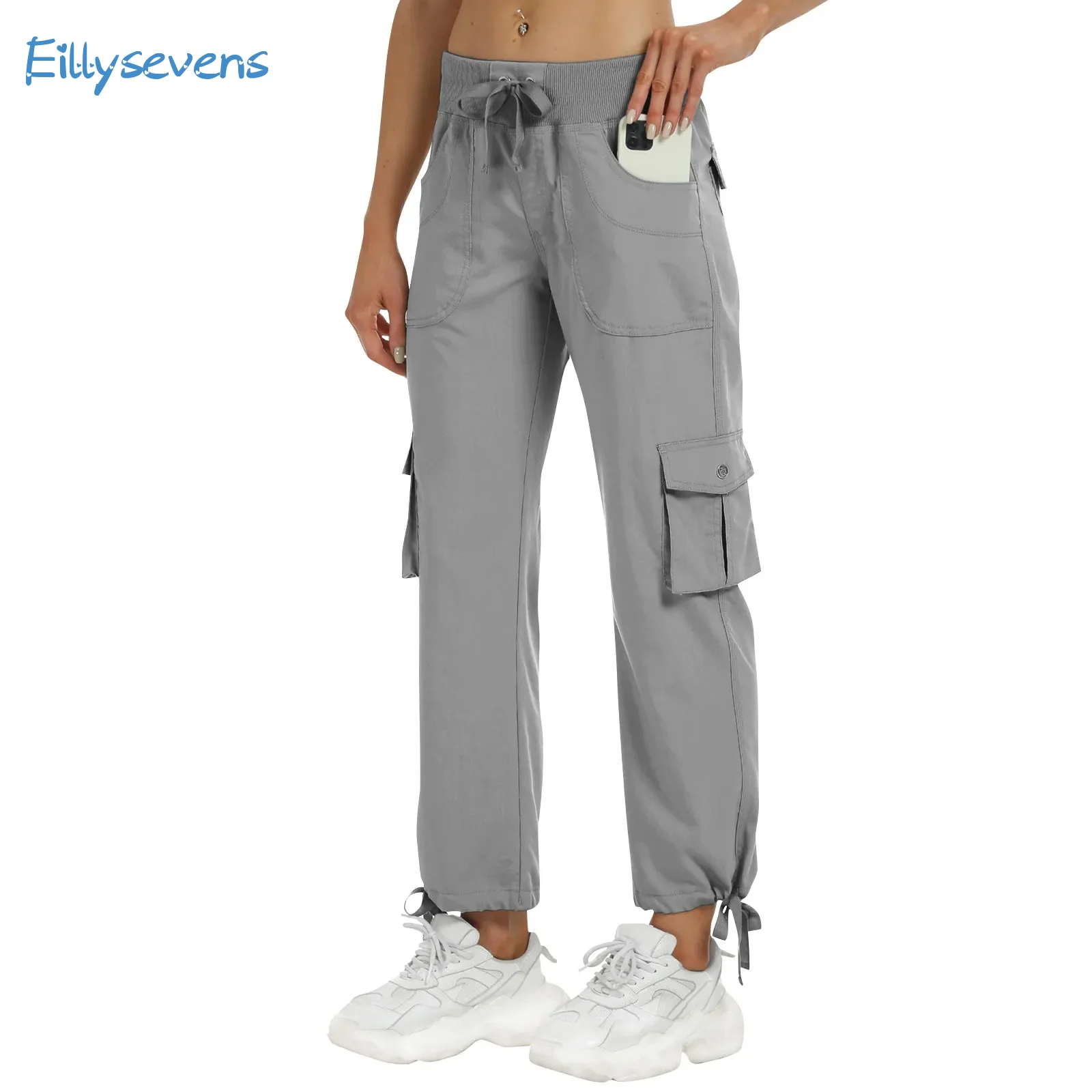 Women'S New Cargo Pants Lightweight Joggers Drawstring Elastic Waist Overall Daily Casual Travel Camping Pant With Pockets