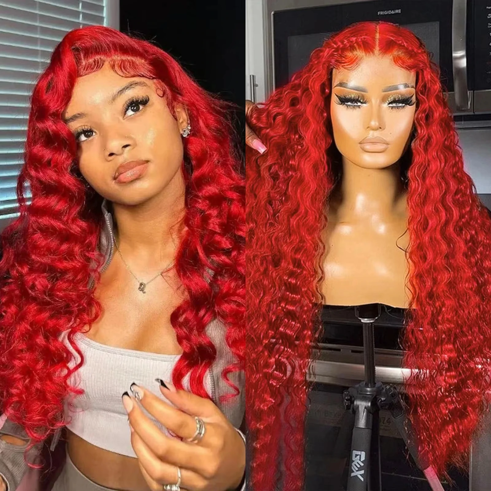 

30 Inch 13x6 Red Curly Water Deep Wave Lace Frontal Wigs Human Hair Hd Red Transparent Lace Front Wig Curly Hair For Women Wig ﻿