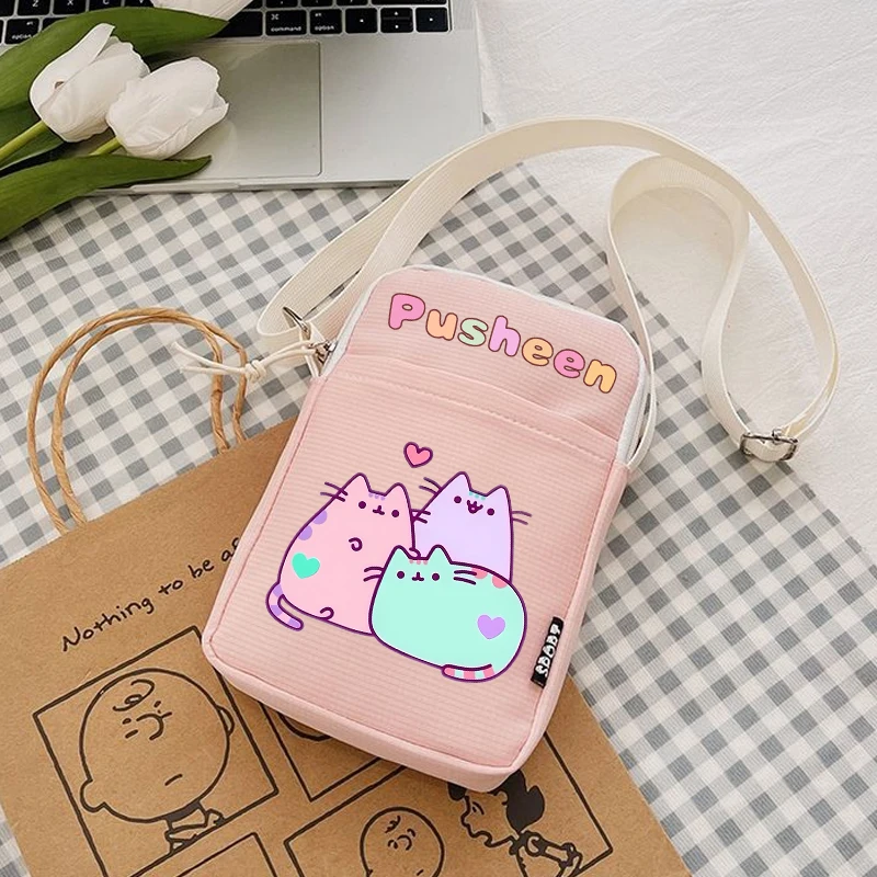 Pusheens Shoulder Bag Girls New Anime Kawaii Cute Cat Mini Phone Messenger Pouch Kids Outdoor Sport Travel Wallet Woman Gifts