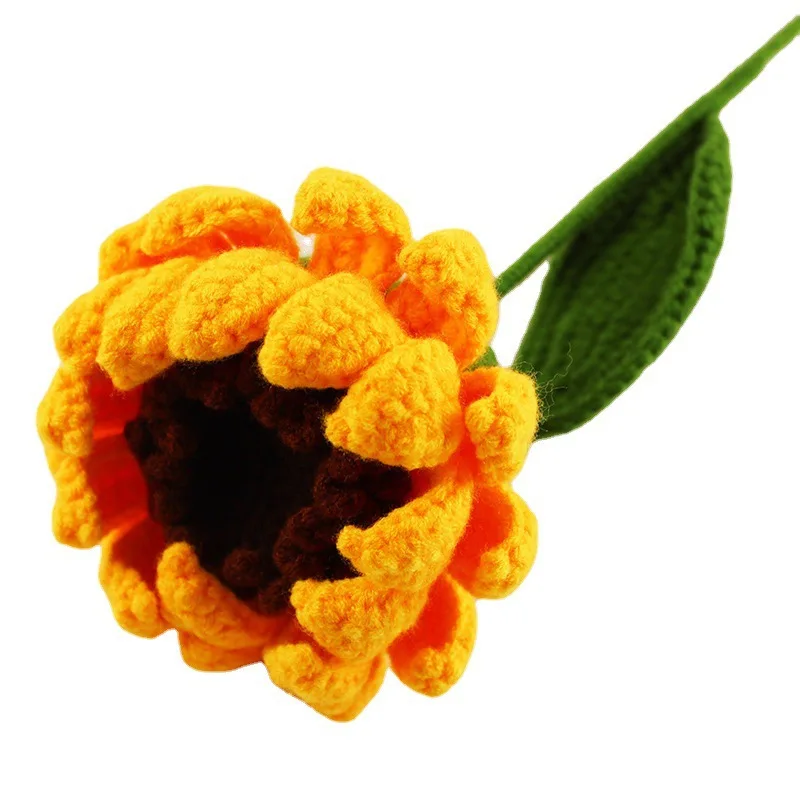 

3 Branches Multi Layer Sunflower Handmade Knitting Participial Flower Sunflower For Thanksgiving New Year Home Decoration