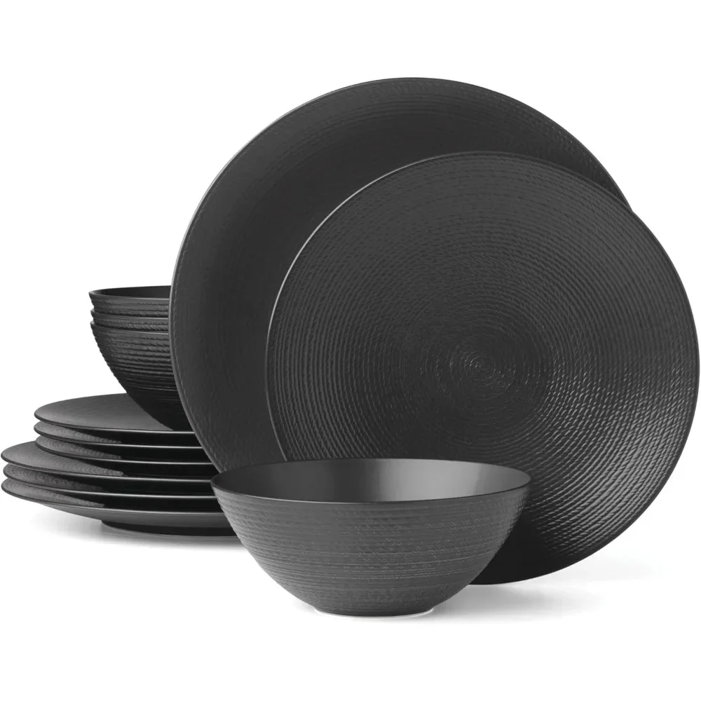 895250 Lx Collective Black 12-Piece Set, White dinner set plates and dishes