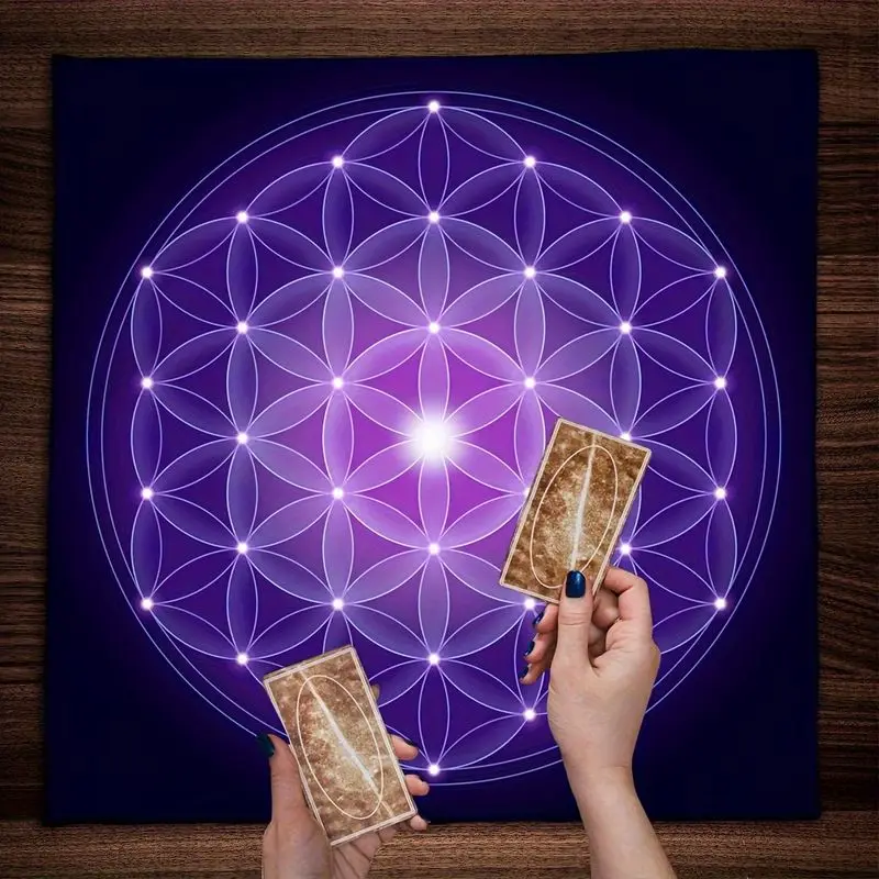 VIKAMA Starry Sky Bottom Flower of Life Tarot Tablecloth, Mystical Divination Altar Cloth Ritual for Spiritual Decor