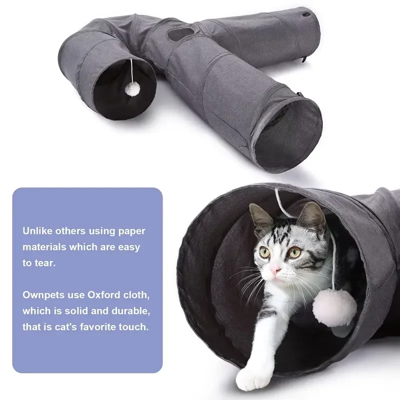 Cat Tunnel Large 3 Way Collapsible Cloth Pet Tunnel Tube Plush Ball Shaped Play Tunnel Indoor Cat Puppy Kitty