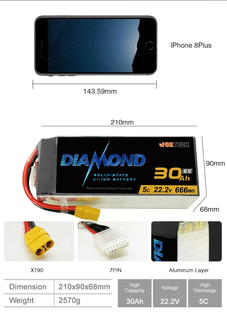 6s 22.2v 30000 mAh solid state li ion rechargeable battery pack for uav drones