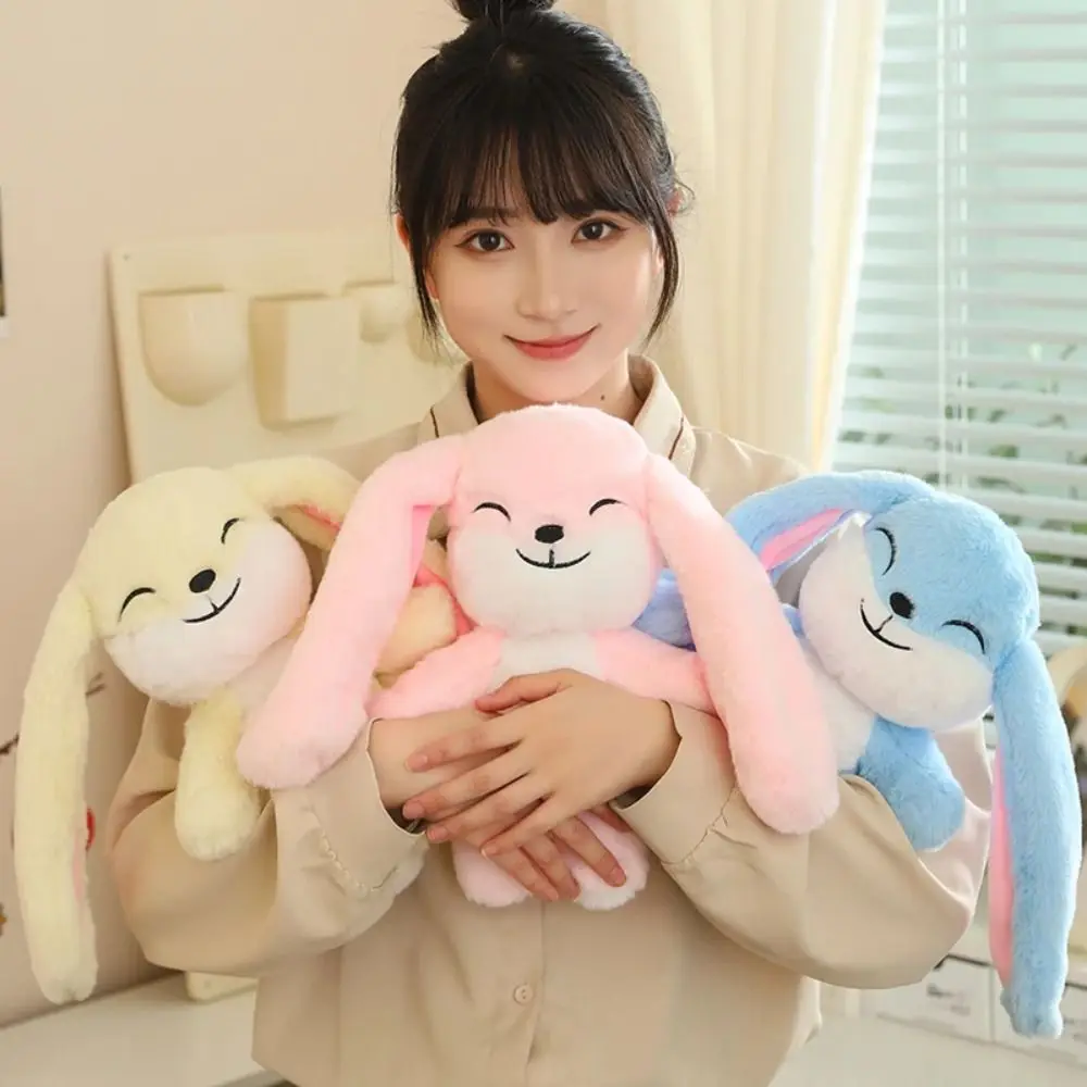 Head Can Rotated Long Ear Rabbit Plush Doll PP Cotton Happy To Angry Emoticon Rabbit Plush Toy 2 Facial Stuffed