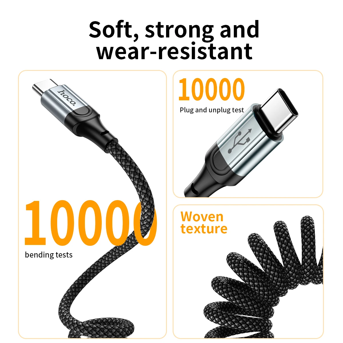 HOCO Spring USB C PD Fast Charging Cable For iPhone 16 15 USB A 3A Spring Telescopic Car Phone Wired Cord For Samsung S23 S24 25