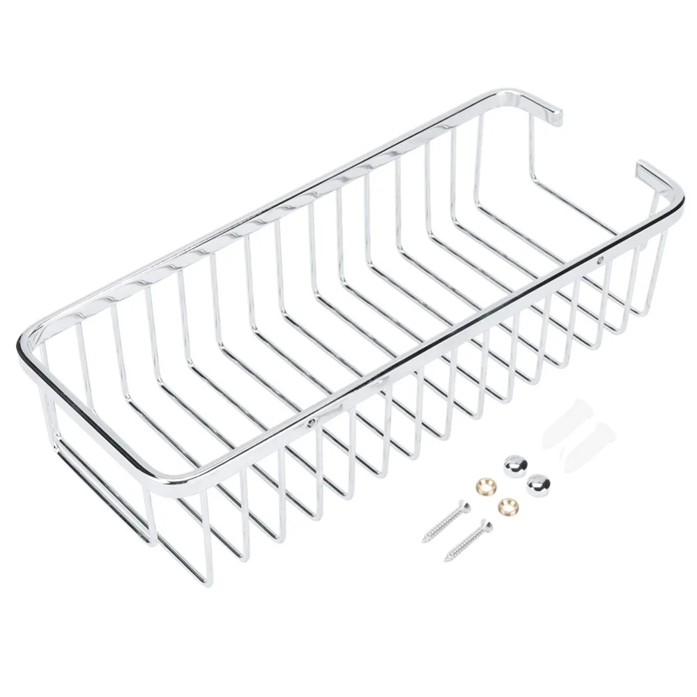 Stainless Steel Shower Caddy Hollow Design Silver Shampoo Holder Smooth Edges Wall Mounted Shower Shelf Organizer