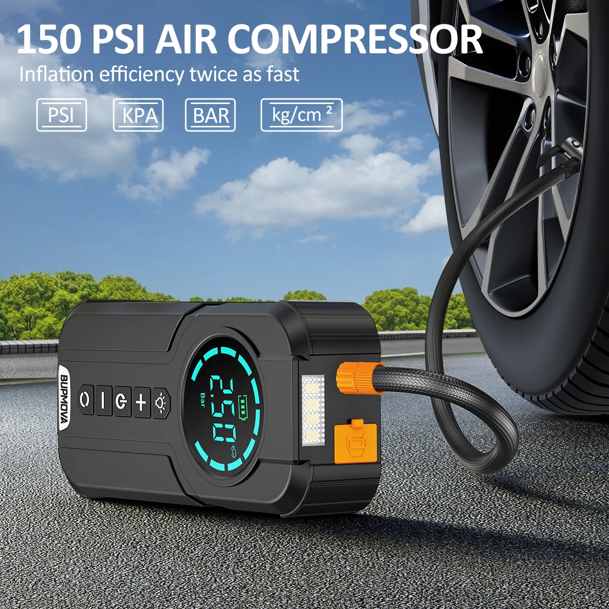 BSMOOM Auto Jump Starter Luchtcompressor Met Power Bank 150PSI Luchtpomp Auto Batterij Noodversterkers met LED Licht