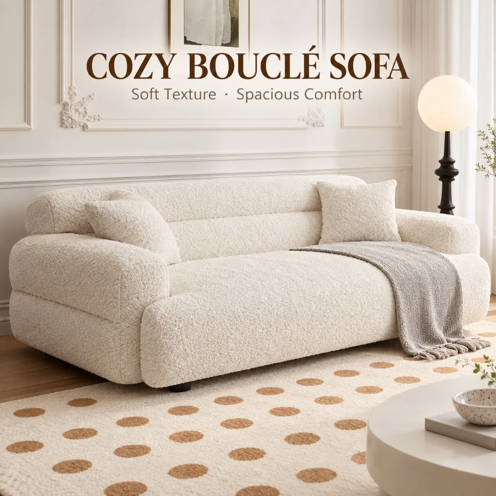 Minimalist Modern Cream Velvet 2-Seater Couch, Straight Shape Sponge Filling Comfort Sofa for Indoor Living Room Interior