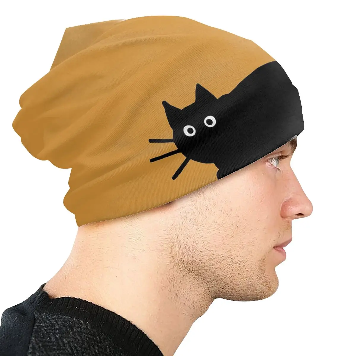 Black Cat Men Women Beanies Windproof Ski Cap Double Layer Fabric Bonnet Hat