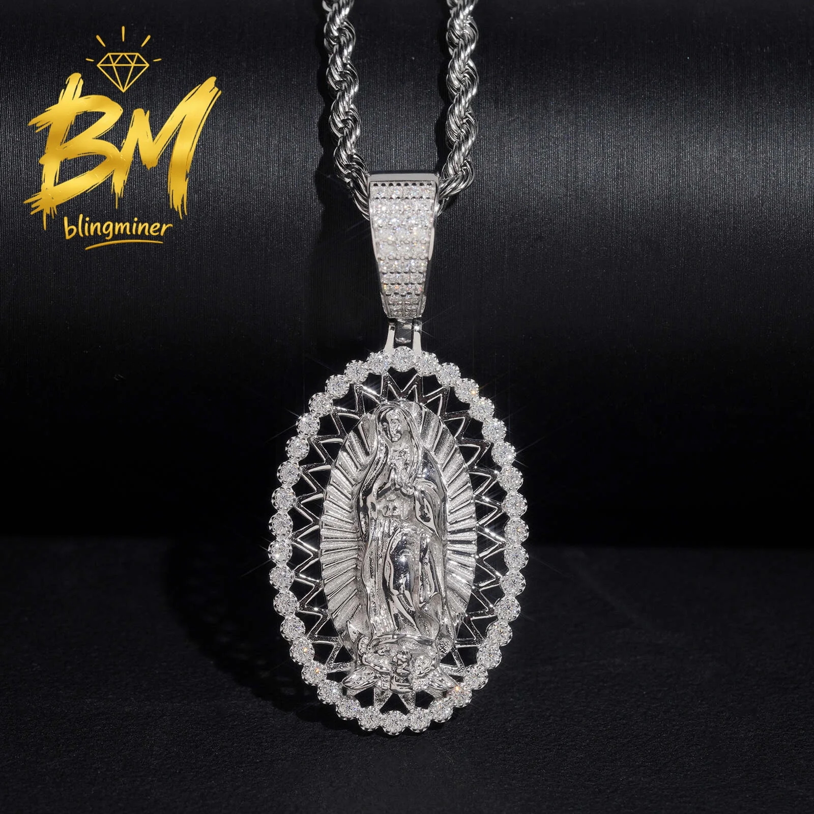 Blingminer Luxury Virgin Mary VVS Moissanite Pendant For Men Women S925 Silver Pendants Jewelry Pass Diamonds Tester Free Shippi