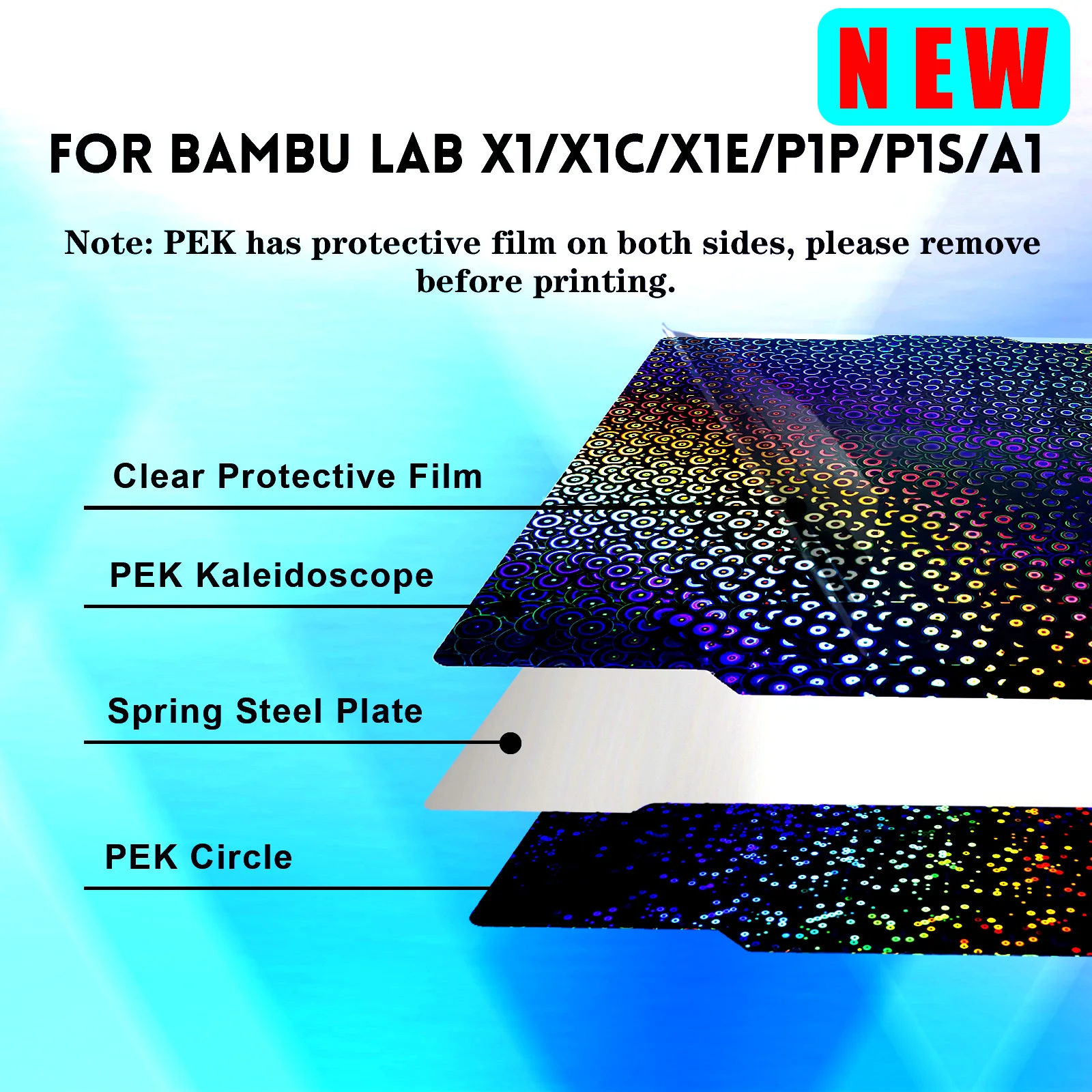 For Bambu Lab P1P Build Plate Kaleidoscope X1C Pei Texture A1 257x257 H1H PEY Peo Sheet Spring Steel For Bambulabs X1 Carbon P1S