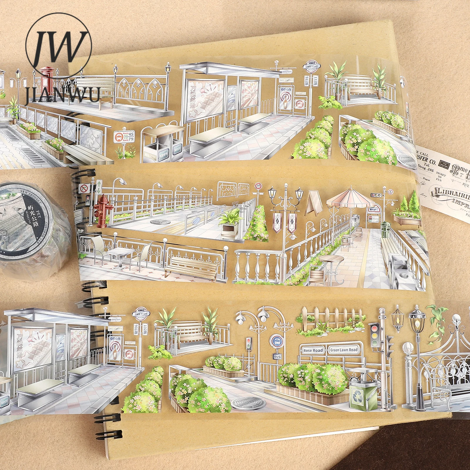 fita-adesiva-pet-jianwu-60mm-5m-vintage-com-estampa-de-plantas-e-paisagens-de-estacoes-ferroviarias-para-scrapbooking-colagens-e-diarios-criativos-diy
