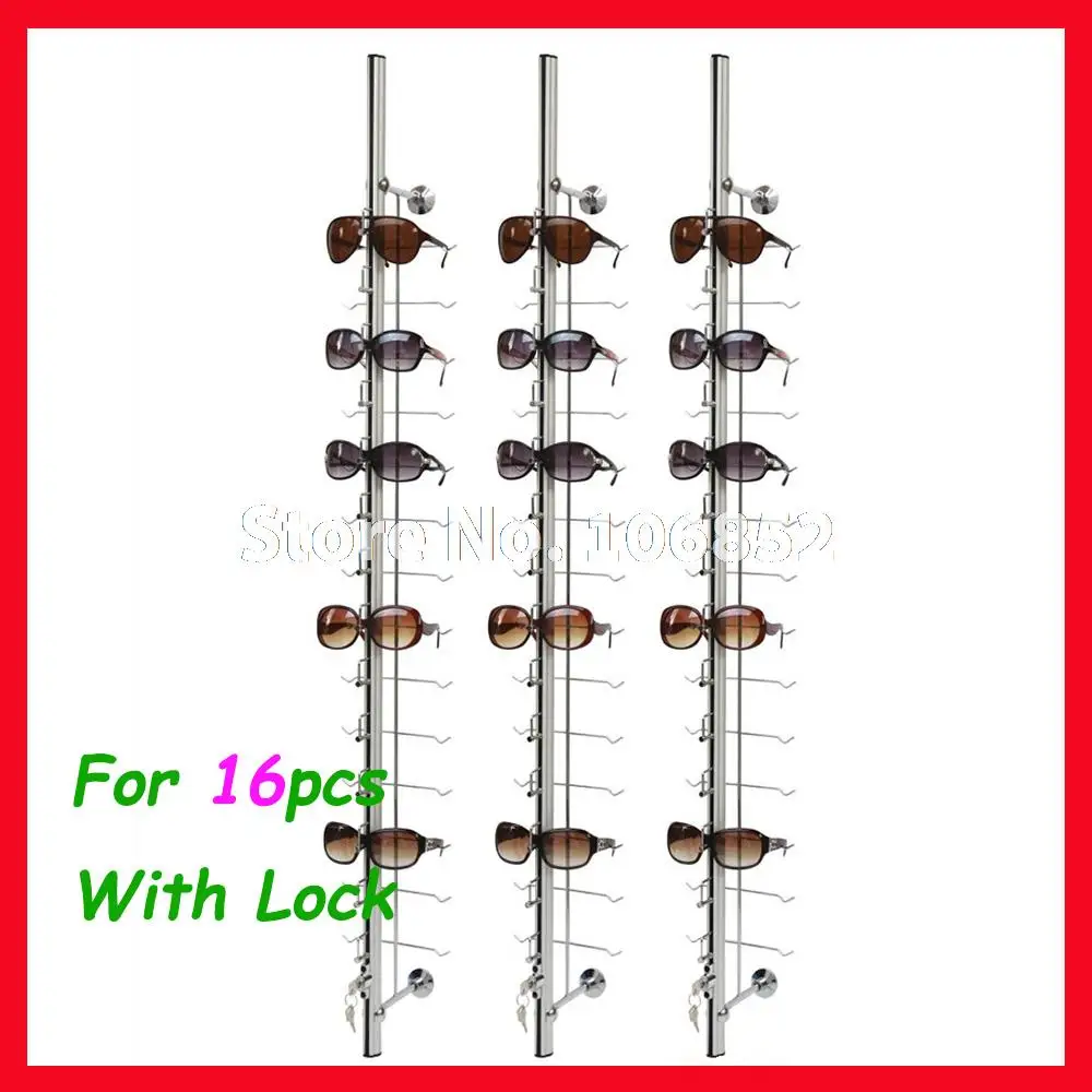 ST016L hold for 16pcs Lockable aluminium eyeglasses Display rod Glasses Sunglasses Rack Show